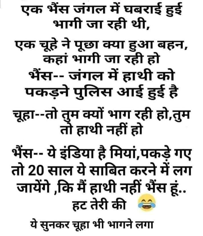एक भैंस जंगल में घबराई हुई भागी जा रही थी , एक चूहे ने पूछा क्या हुआ…